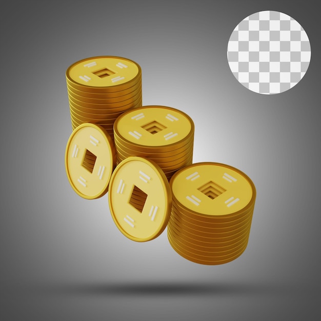 PSD chinese stack 3 column gold coin 3d rendering