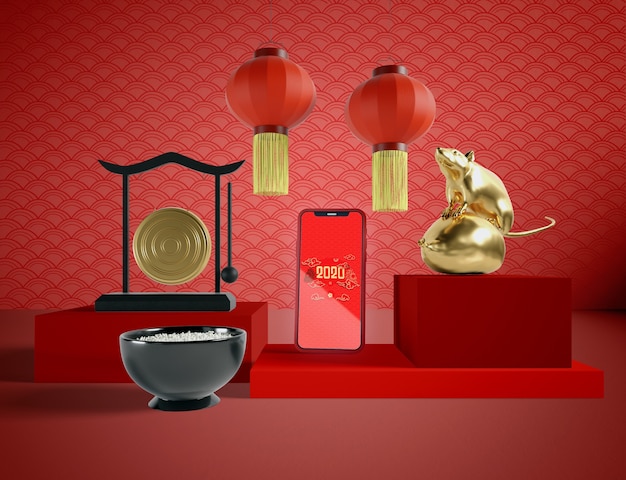 Chinese tratidional elements and phone mock-up