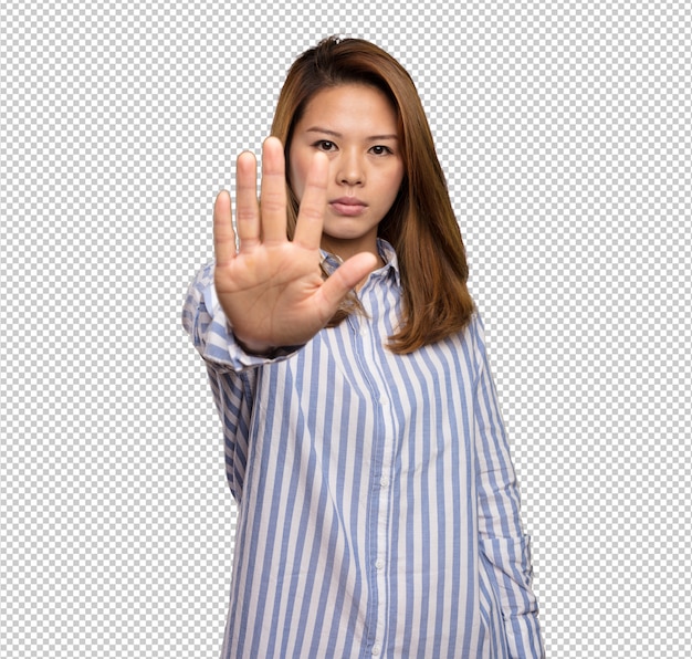 Chinese woman doing stop gesture