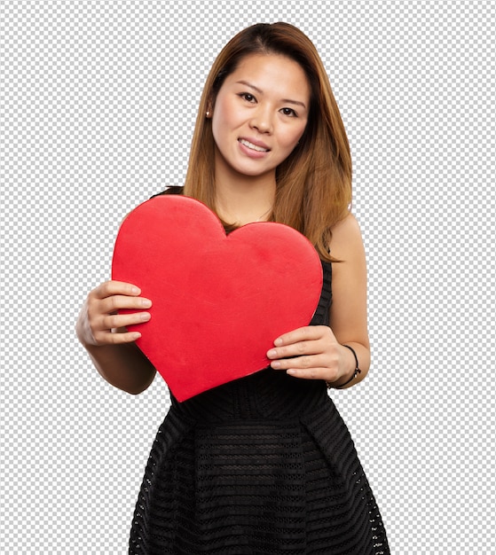 PSD chinese woman holding a heart shape