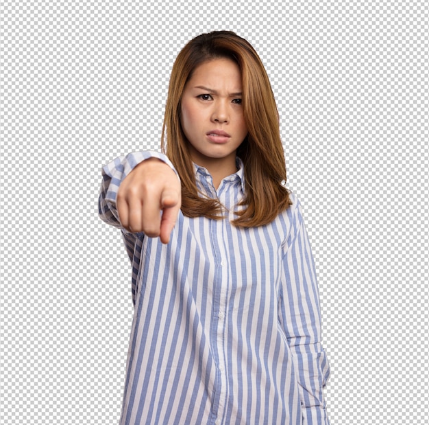 PSD chinese woman pointing front