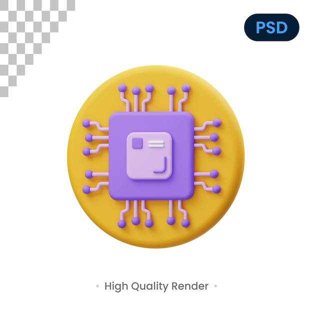 Chip 3d render illustratie premium psd