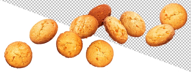 PSD biscotti di chip che cadono su sfondo bianco biscotti volanti