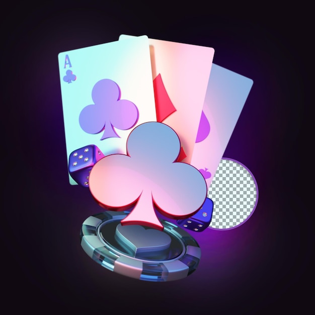 PSD chip, dobbelstenen, casino poker samenstelling 3d render, ontwerpelement,