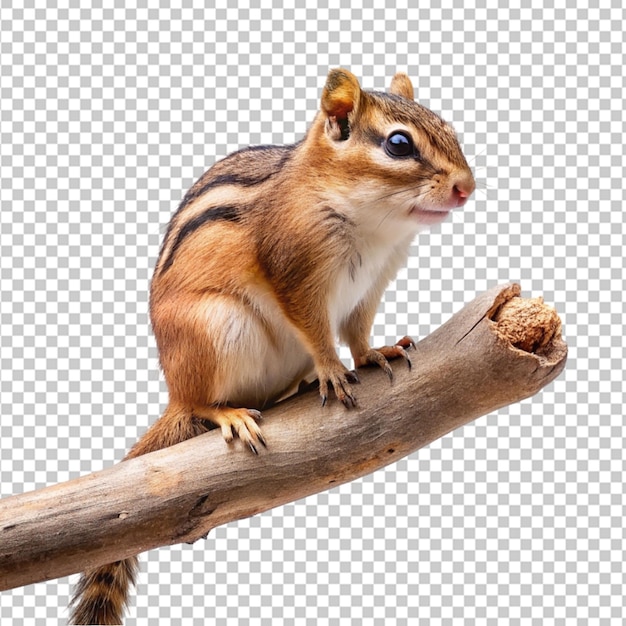 PSD chipmunk on branch on white background