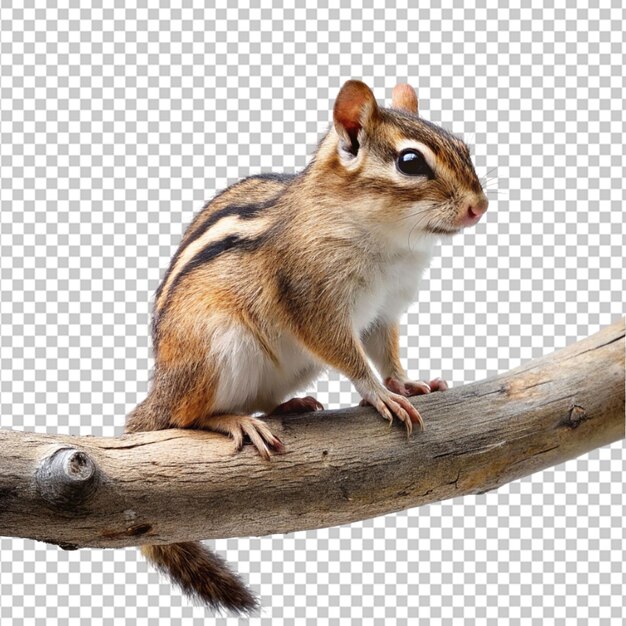 Chipmunk on branch on white background