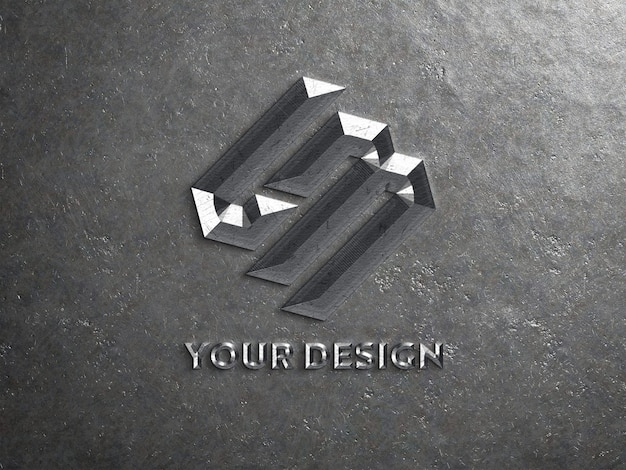 PSD chiselled metal logo mockup