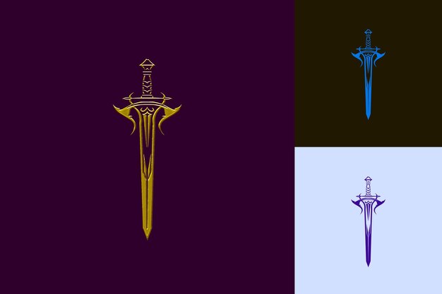 PSD chivalrous sword logo with blade and hilt decorations with a template design psd vector tshirt art