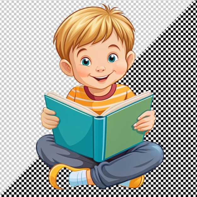 PSD chłopiec czytający książkę wektor na przezroczystym tle
