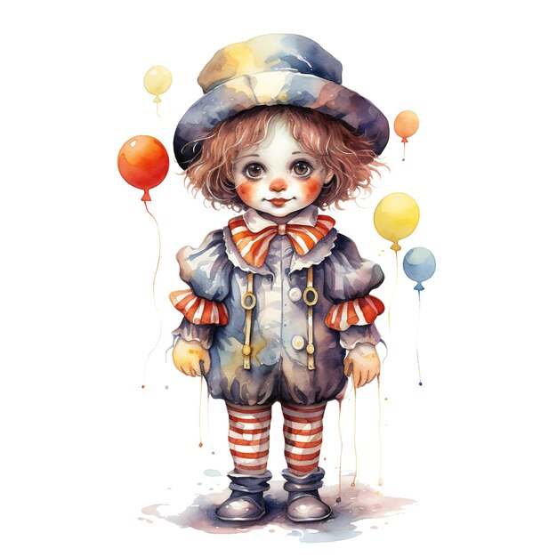PSD chłopiec w kostiumie klauna na halloween akwarelowy styl wygenerowany przez ai