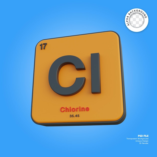 Chlorine chemical element periodic table 3d render