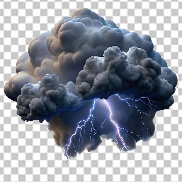 PSD chmura burzowa z błyskawicą izolowaną na przezroczystym tle