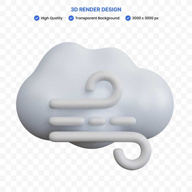 Chmura Renderowania 3d Z Ilustracją Wiatru Na Białym Tle