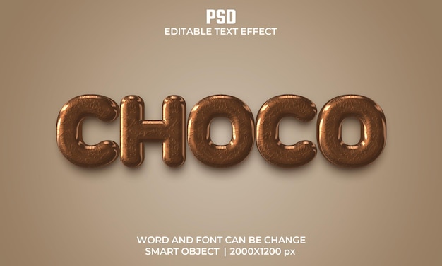 Choco 3d редактируемый текстовый эффект premium psd с фоном