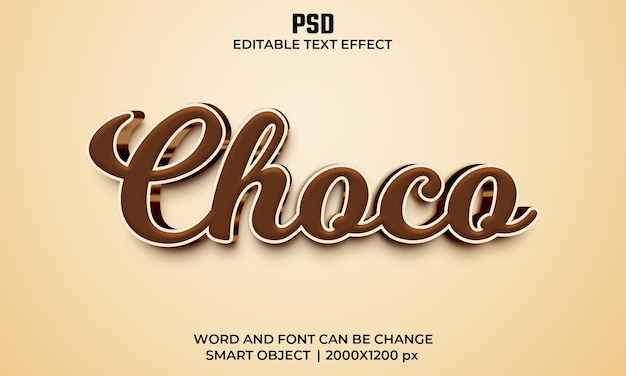 Choco 3d редактируемый текстовый эффект premium psd с фоном