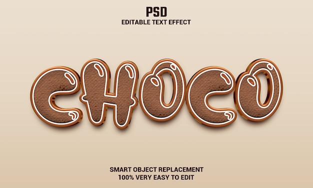 PSD effetto di testo modificabile choco 3d con sfondo psd premium