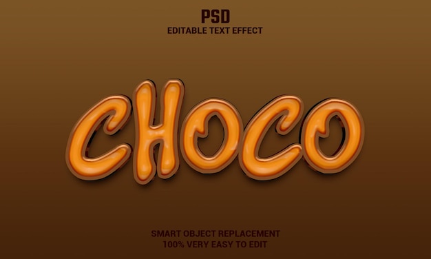 Choco 3d редактируемый текстовый эффект с фоном премиум psd