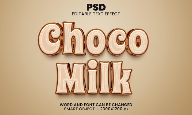 choco milk 3d editable text effect premium psd with background