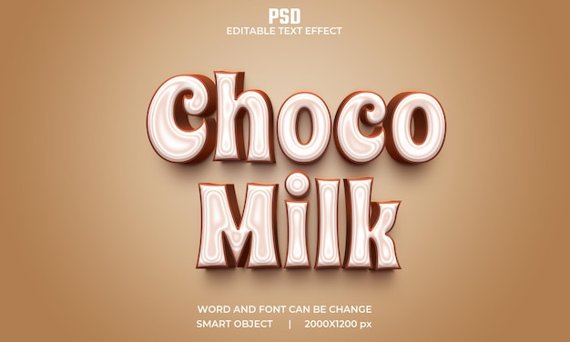 Effetto di testo modificabile 3d di latte di cioccolato psd premium con sfondo