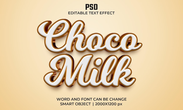 choco milk 3d editable text effect premium psd with background