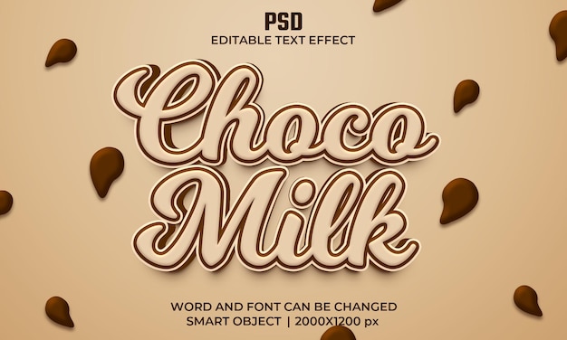 Choco milk 3d editable text effect premium psd with background