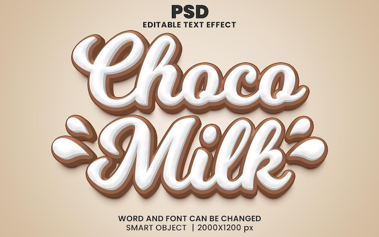 PSD チョコミルクカラー3d編集可能なテキスト効果プレミアムpsd背景付き