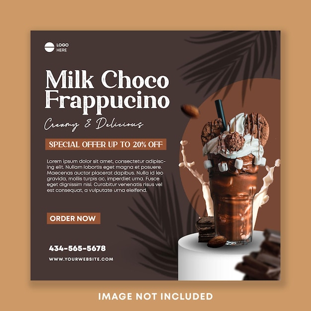 PSD choco milkshake drink menu social media post szablon baneru kwadratowego