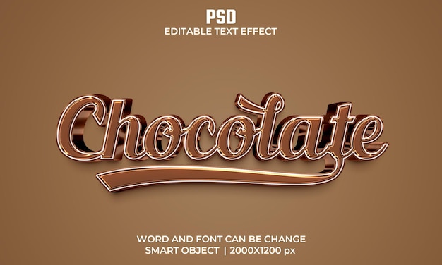 chocolade 3d bewerkbaar teksteffect Premium Psd met achtergrond