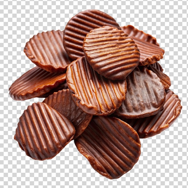 PSD chocolade bedekte aardappelchips op doorzichtige achtergrond