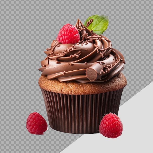 Chocolade cupcake met vanilleglazuur geïsoleerd op transparante achtergrond