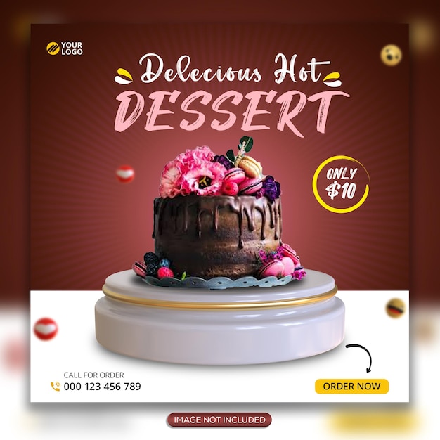 Chocolade dessertcake 3d social media postbanner