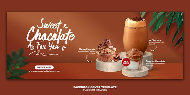 PSD chocolade drankje menu facebook cover banner sjabloon voor restaurant promotie