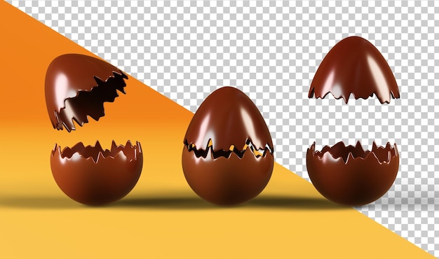 PSD chocolade-eieren 3d render chocoladesuikergoed met een verrassing gebarsten en gebroken chocolade-eieren