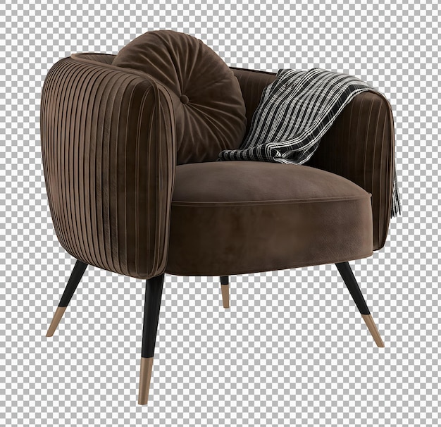 PSD chocolade enkele fauteuil met rond kussen en deken, transparant.