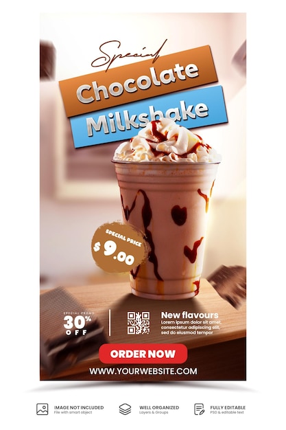 Chocolade Milkshake Menu Voor Restaurant Drink Promotie Ontwerpsjabloon