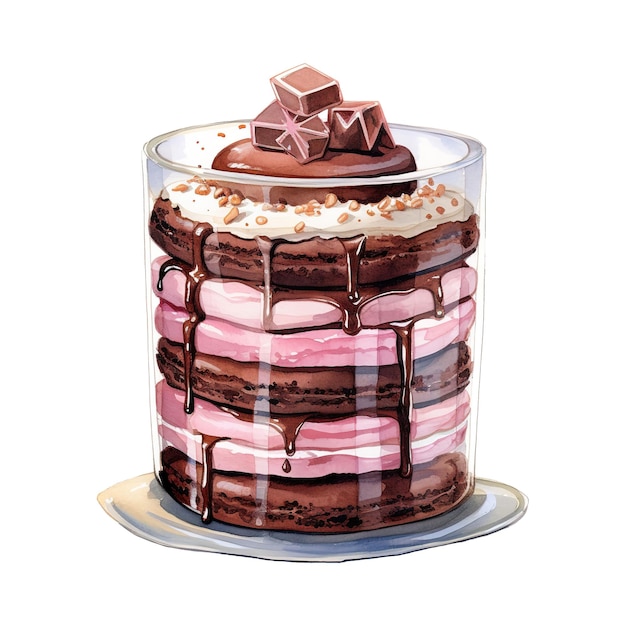 Chocoladekoek met roze glazuur en chocolade op de top ai gegenereerde afbeelding