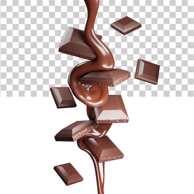 Chocoladeplons op chocoladestukjes met uitknippad, 3D-rendering, 3D-illustratiepremiu