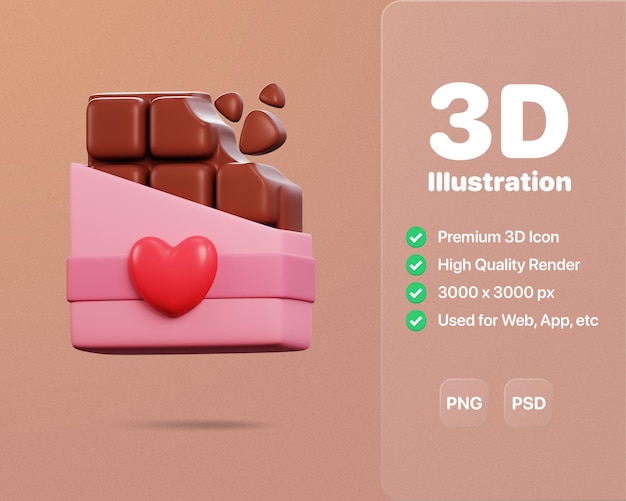 PSD chocoladereep pictogram 3d illustratie