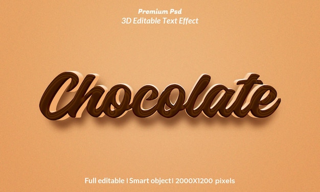 Modello psd effetto stile testo 3d cioccolato psd premium