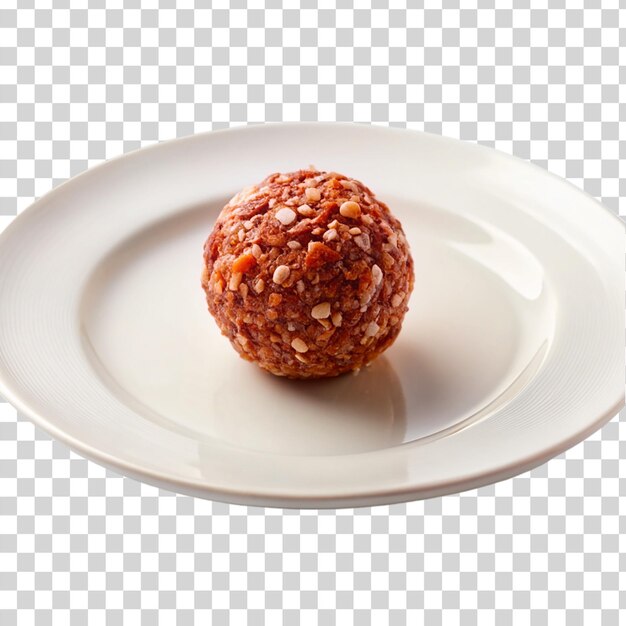 Chocolate ball in a plate on transparent background