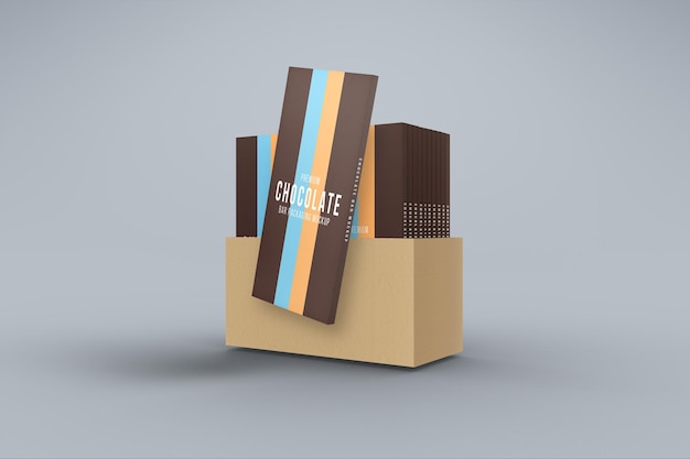 Scatola di barrette di cioccolato con espositore in carta kraft mockup