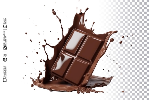 Una barretta di cioccolato viene versata in una spruzzata di liquido