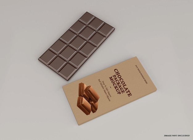 Chocolate bar package mockup design isolated