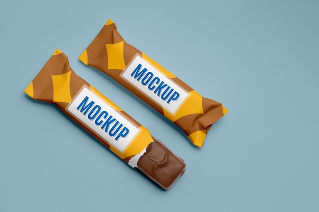 Mockup di confezionamento di barrette di cioccolato