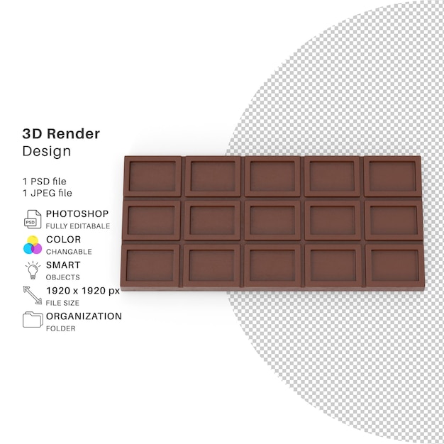 Кусочки шоколадной плитки 3d-моделирование psd-файл реалистичный шоколад