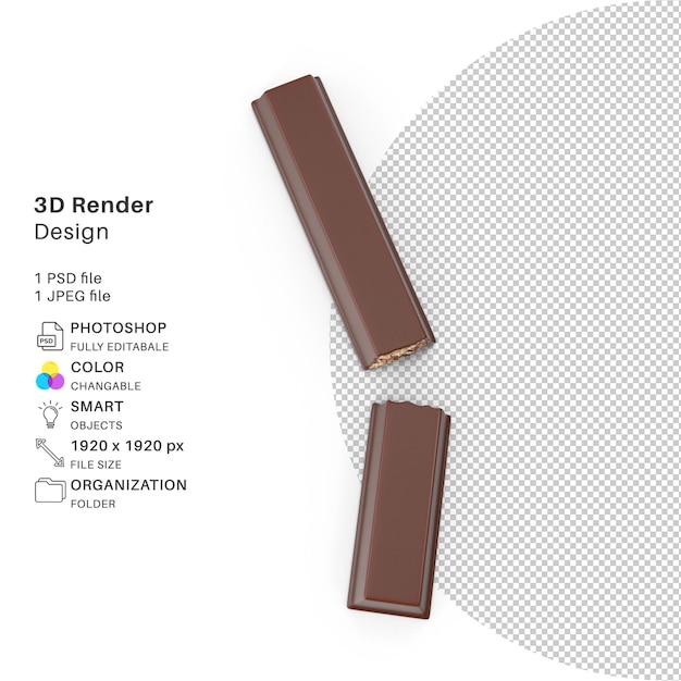 PSD Кусочки шоколадной плитки 3d-моделирование psd-файл реалистичный шоколад