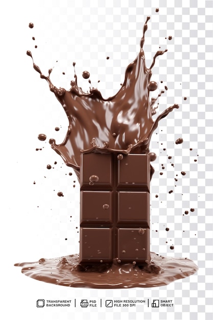 PSD a chocolate bar splashing into a splash of chocolate