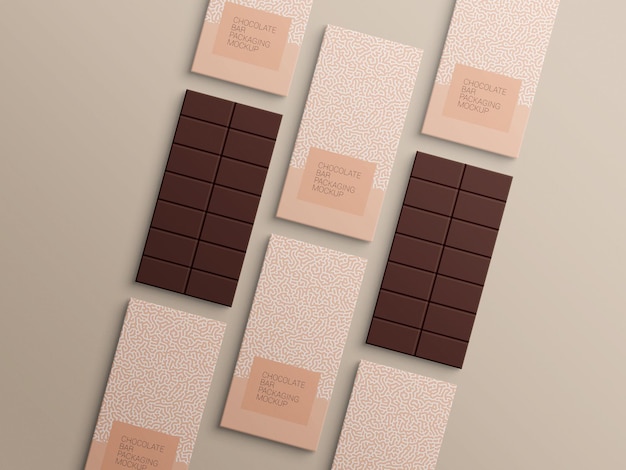 Progettazione di mockup di imballaggio in carta da imballaggio con barretta di cioccolato