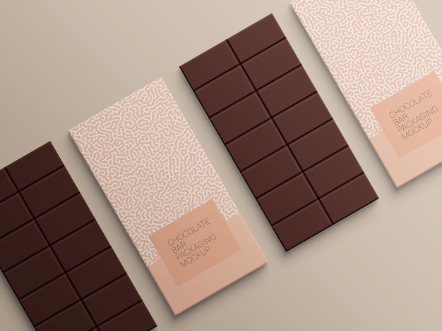 Progettazione di mockup di imballaggio in carta da imballaggio con barretta di cioccolato