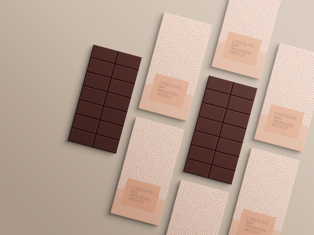 Progettazione di mockup di imballaggio in carta da imballaggio con barretta di cioccolato